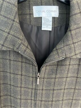 Casual Corner Olive-Gray Plaid Zip-Front Jacket